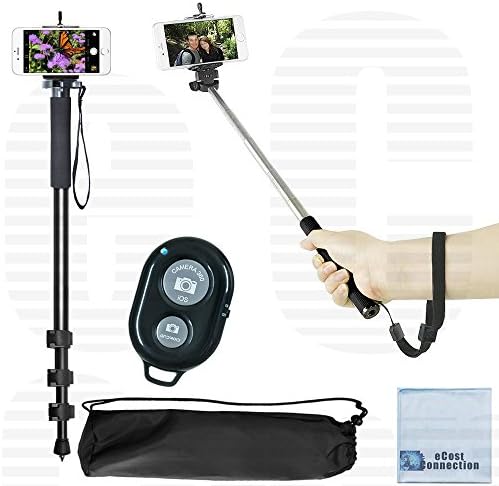 Pro Series 72" Monopod w/Quick Release, 43" inches / 3.6' feet Selfie Extension Pole Monopod, Wireless Remote for iPhone X 8 8+ 7 Plus 7 S8+ Note 8 & Other Phones + eCost Microfiber Cloth