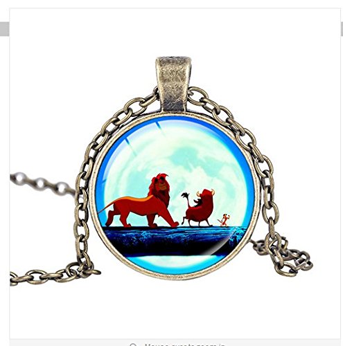 Lion King Inspired Necklace - Crescent Moon Glass Dome With Rafiki & Simba Drawing - View #8