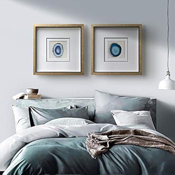 Handmade 40x40cm Gold Edge Agate Stone Wall Art With Shadow Box Framed Front Glass For Modern Living Room Bedroom Wall Decor 15 7 15 7 1 6 Inch Blue Buy Online At Best