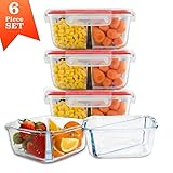 Meal Prep Divided Glass Containers with Snap Lock Vented Lids - BPA Leak Free (27 oz, 3.4 cups, Square 2 Compartment) Microwave Dishwasher Freezer Oven Bake Safe Food Storage - Gift Set (3 Pack)