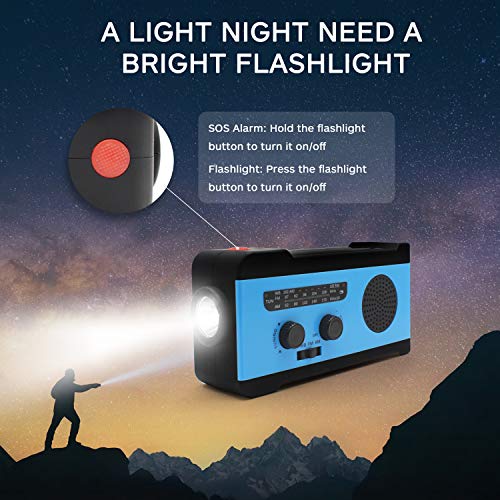Emergency NOAA Weather Crank Solar Powered Portable Radio with 2000mAh Battery Power for Cell Phone, Bright Flashlight and SOS Alarm for Household Emergency and Outdoor Survival