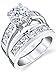 2 Carats Sterling Silver Bridal Set Cubic Zirconia Engagement Wedding Ring Bands with Round and Princess Cut