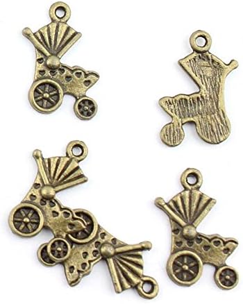 10 Pieces Jewelry Making Charms Pram Stroller Baby Carriage retro vintage supply bulk antique