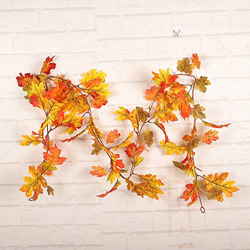 Halloween Maple Leaves String Light,Artificial Autumn Vines With Mine Simulation Pumpkins Fall Maple Leaves Garland Plants,LED Garland,Fall Wreath for Thanksgiving Christmas Party Wedding (1.5m) - Thumbnail 5