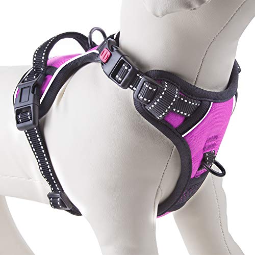 PHOEPET No Pull Dog Harnesses for Small Dogs 3M Reflective Adjustable Front Clip Vest with Handle 2 Metal Rings 3 Buckles [Easy to Put on & Take Off](S, Pink)