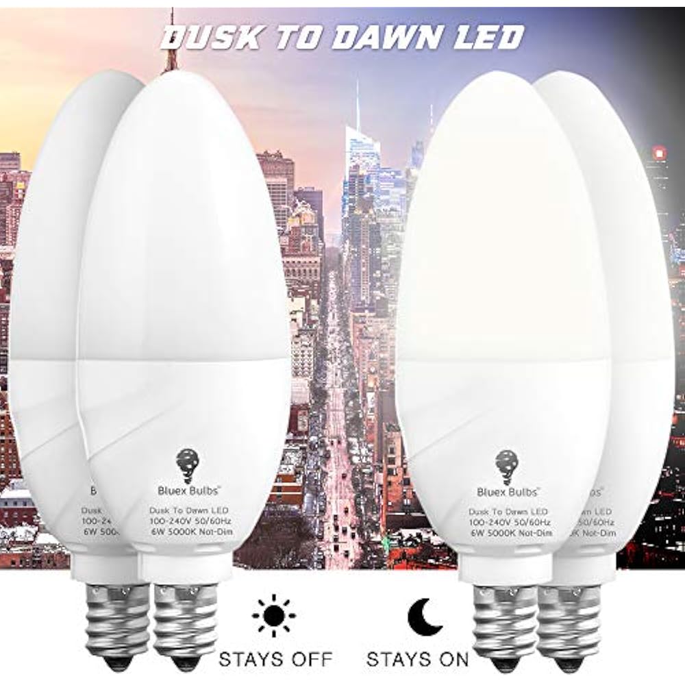 4 Pack BlueX Dusk To Dawn LED Bulbs, 6W E12 Base Light - 65W Equivalent