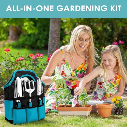 7PC Gardening Tool Set, Gardening Kit Garden Bag with Heavy Duty Holding Bag, Garden Hand Tool Set, Gardening Gifts for Women and Men