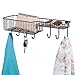 mDesign Metal Wire Wall Mount Entryway Storage Organizer Mail Basket Holder with 7 Hooks, 2 Compartments - for Organizing Letters, Magazines, Keys, Coats, Leashes - Bronze