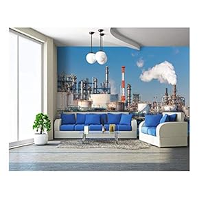 Industrial View at Oil Refinery Plant Form Industry Zone - Removable Wall Mural | Self-Adhesive Large Wallpaper - 66x96 inches
