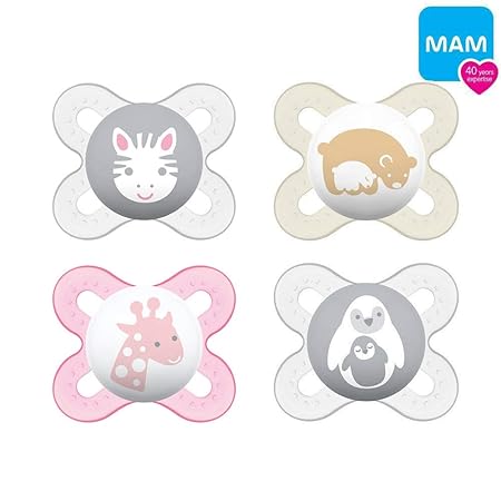 MAM'Skin Soft' Silikon Schnuller Start speziell für Früh- und Neugeborene extra klein // 0-2 Mo. Girl // 4er Set // inkl. 2 S