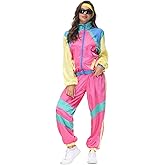 OBEEII 80s Costume Tracksuit for Men Women,jacket and pants,Headband suit,1980 Outfit for Halloween Vintage Party Carnival