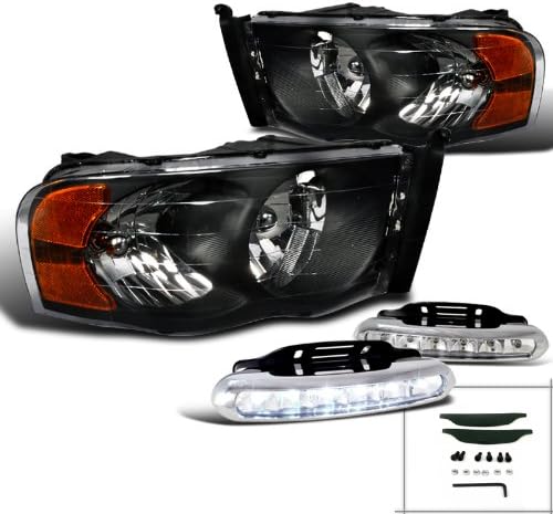 Dodge Ram1500/2500/3500 Diamond Black Headlights+LED Bumper DRL Fog Lamps