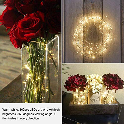 MANGO S Quality LED Fairy Lights,2 Pack 100LED 33f Battery Powered Remote Control Waterproof Dimmable Copper Wire Strip Lamp for Bedroom Patio Garden Indoor Outdoor Christmas Decor- Warm White