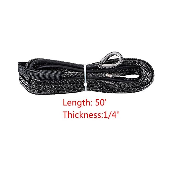 14-Inch-x-50-BLACK-Synthetic-Winch-Line-Cable-Rope-6400LBs-Sheath-Thimble-Recovery-Replacement-ATV-UTV-Truck-Boat