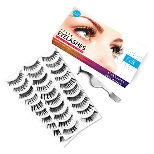 Goldrose 10 Different Styles 20 Pairs Black Long Thick Most Natural Looking Reusable Charming Cross Makeup False Eyelashes Fake Eye Lash Extension Handmade Soft