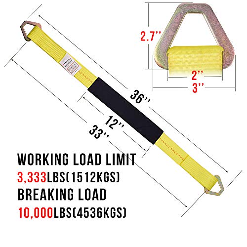 Otherya 2inch X 36inch Long Axle Tie Down Straps with D-Ring and Protective Sleeve -10,000 Pound Capacity - Auto Car Hauler Tie Downs Tow Wrecker for Demco Kar Kaddy Dollys (Pack of 4)