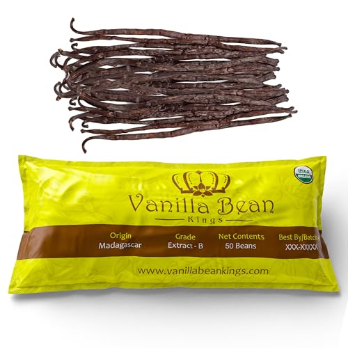 50 Organic Madagascar Vanilla Beans - Whole Grade B Pods for Baking Homemade Extract Brewing Coffee Cooking