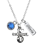 Personalized Love Softball Necklace, Engraved Name Charm, Custom Softball Gift, Softball Pendent Jewelry, Softball Player Gift