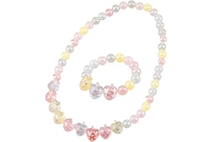 BESTYASH 2pcs Elastic Acrylic Bead Necklace Bracelet for Girls Boys and Girls Jewelry School Reward