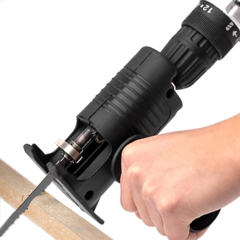 Uadme Universal Reciprocating Saw Adapter, Drill Saw Attachment, Portable Jig Saw, for Power Saw, Drill, with 3 Blades and Handle for Metal Wood Cutting