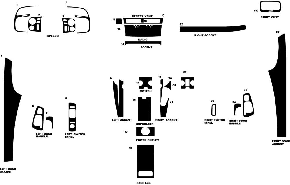 Rvinyl Rdash Dash Kit Decal Trim for Honda S2000 2000-2009 - Matte (Black)