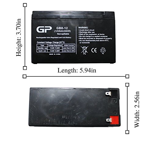 Great Power GP1280 F1 F2 12 volt 8 amp AGM Sealed Lead Acid Rechargeable Battery for APC Back-up, home alarm systems, medical device, electric scooter, security devices (2 Count) - Thumbnail 2