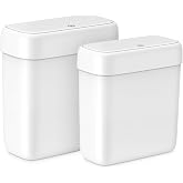 2 Pack Small Bathroom Trash Can with Lid, 3.2 Gal &amp; 2.6 Gal Waste Basket | Press Top Lid, Dog Proof, Slim for Small Space, Easy to Use for Bedroom, Office, Toilet, Rv, White