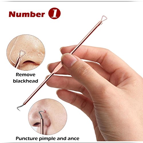 Veepola Luxury Rose Gold Stainless Double-Head Facial Acne Spot Pimple Remover Extractor Tool Comedone Remover Set - Thumbnail 5