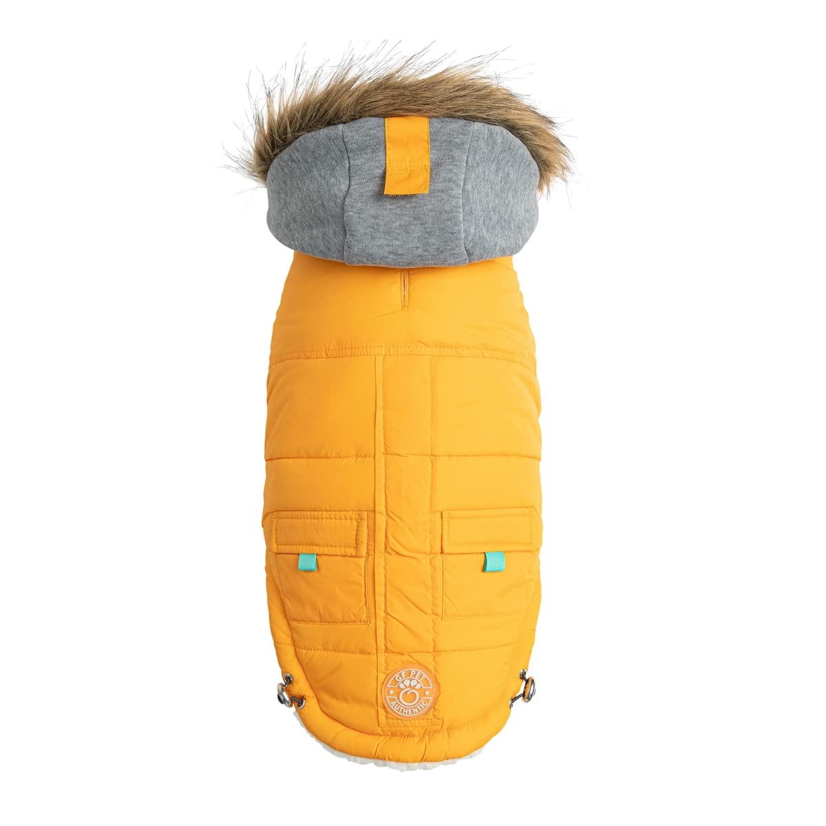 GF Pet Dog Parka Jacket Winter Sailor Warm Coat for Dogs Fleece Lined Vegan Fur Hooded Bodywarmer - Yellow - Large
