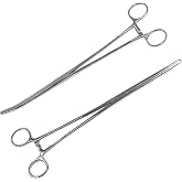 SURGICAL ONLINE Set of 2 Premium Quality 10" Long Rochester Pean Hemostat Full Mouth Serration Forceps Straight &amp; Curved Clamps Three Locking Positions - SurgicalOnline