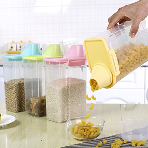 PISSION Pet Food Storage Container with Graduated Cup and Seal Buckles Food Dispenser for Dogs Cats (Yellow)