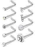 Hestya 20G 9 Styles Stainless Steel Nose Stud Nose Rings Curved Nose Stud L Shaped Piercing Jewelry for Women and Girl (Steel Color)