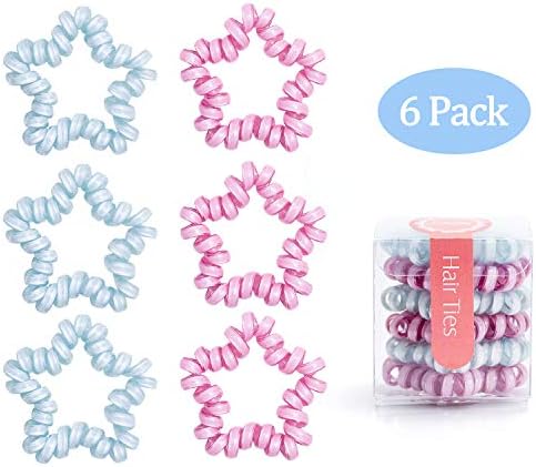 Tinblin Spiral Hair Ties No Crease, Traceless Colorful Coil Hair Ties for Girls Ponytail Holder, Elastic Phone Cord Hair Ties for Women, Creaseless and No Headaches-6 Pcs（Blue&Purple）