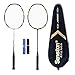 Senston-High Level 2 Player Graphite Badminton Racket Set-Includes 1 Badminton Bag/ 2 Rackets/ 2 Grips (Black + White)