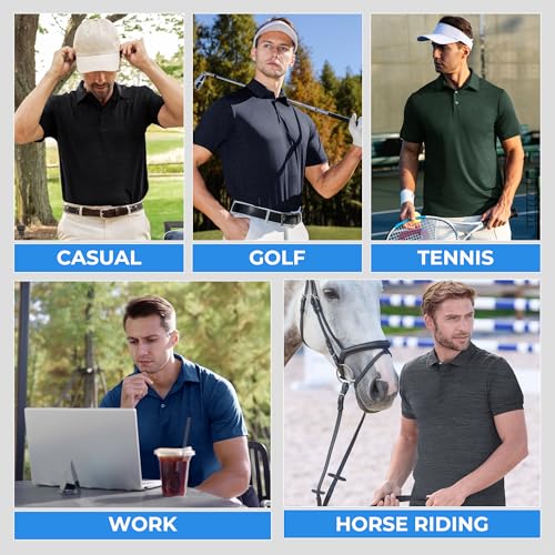 LalaHooK 5 Pack Polo Shirts for Men - Short Sleeve Quick Dry Moisture Wicking Black Golf T-Shirts for Work Casual Athletic
