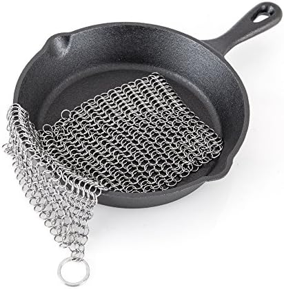 Cast Iron Cleaner 7x7 Inch Premium Stainless Steel Chainmail Scrubber for Cast Iron Pan,Pre-Seasoned Pan, Dutch Ovens, Waffle Iron Pans Scraper, Cast Iron Grill Scraper, Skillet Scraper