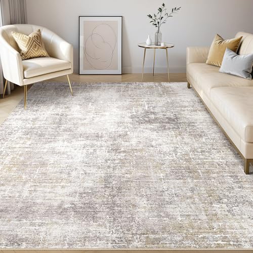 kakania Abstract 10x12 Area Rugs for Living Room: Washable Rugs Brown Gold at Amazon