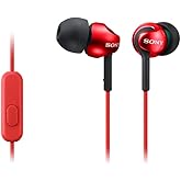 Sony Deep Bass Earphones with Smartphone Control and Mic - Metallic Red