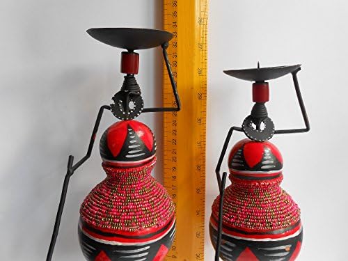 African Masai/maasai candleholders, afrocentric candleholders made from molten iron and calabash