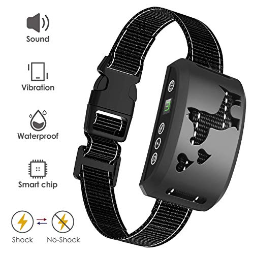 Auka Bark Collar, 2019 Upgraded Smark Barking Control Device, Adjustable Vibration, Shock Sensitivity Level, Rechargeable Waterproof, Barking Detection Small Large Dog, No Bark Collar