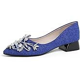 Women's Rhinestone Fashion Pointed Toe Pearl Diamond Low Heel Dress Wedding Work Business Dance Pumps