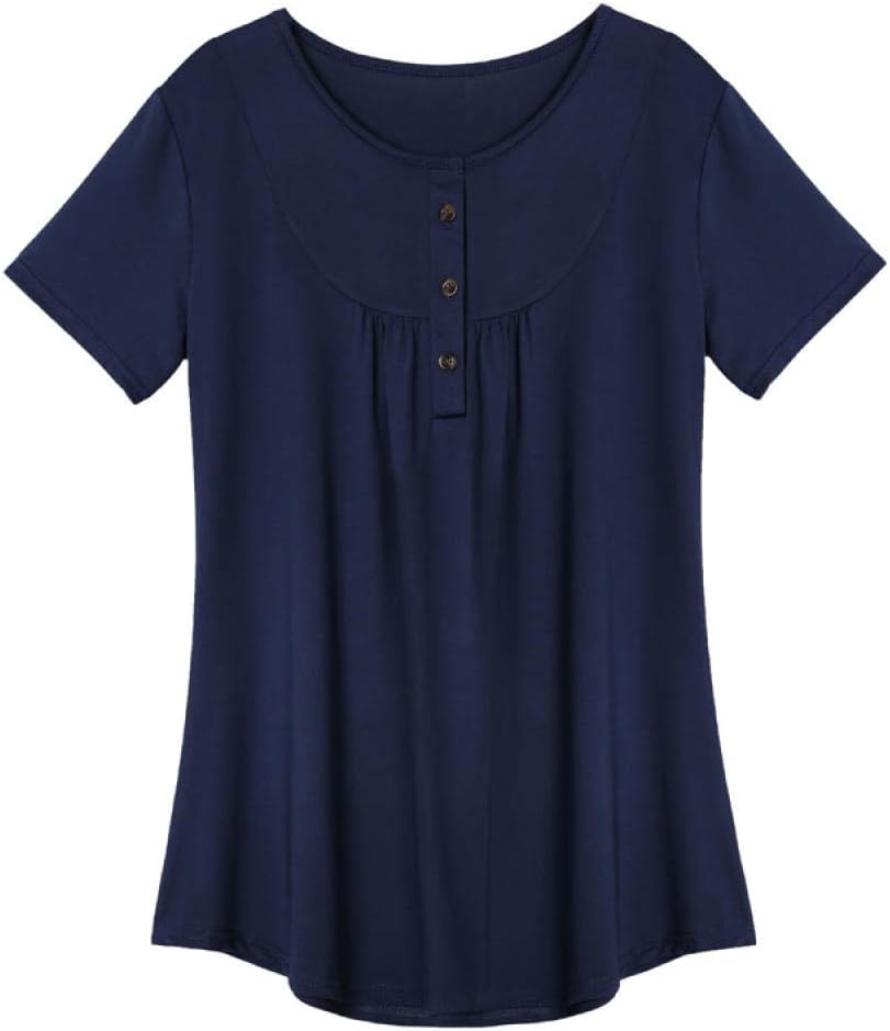 WAIXINGREN Blusas Sueltas de Talla Grande para Mujer, Botones Plisados