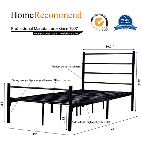 Metal Platform Bed Box Spring Replacement Foundation with Headboards