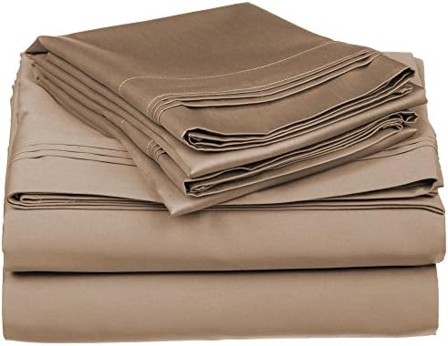 Blue Nile Mills 100% Egyptian Cotton Sheet Set, 650-Thread Count, True Luxury, Silky Feel, Deep Pockets, Fully Elasticized Fitted Sheet, Fits Mattress up to 18", Split King, Solid, Taupe, 4-Pieces