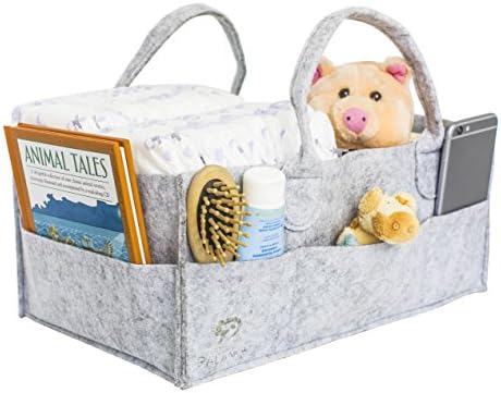 Palanka Portable Diaper Caddy Bag and Stacker | For Diapers, Baby Wipes and Kids Toys | Nursery Storage Bin and Travel Diaper Organizer | Changeable Compartments | Home and Car - Mother Goose Grey