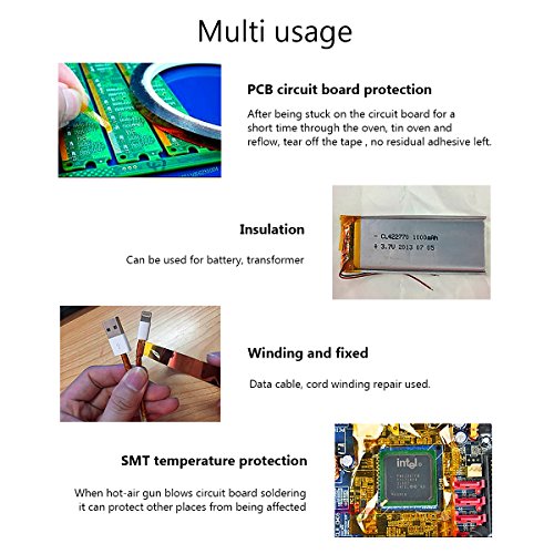 High Temp Masking Tape Heat Resistant Tape 4 Pack Koptan Polyimide Film Adhesive Tape Multi-sized(1/5’’, 2/5’’, 3/5’’, 1’’ )