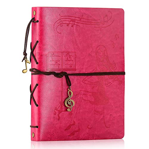 Scrapbook Photo Album,ZEEYUAN Photo Album"Violin Girl"Vintage Leather DIY Scrapbook Album Memory Book Wedding Guestbook,Present for Christmas Birthday Anniversary Gift for Girl Women (Pink, S)