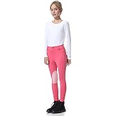 beroy Kids Horse Riding Knee-Patches Pants Girls Equestrian Front-Zip Breeches Legging with Pockets