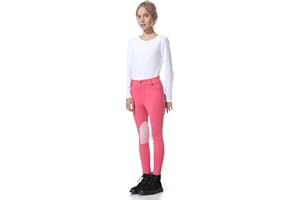 beroy Kids Horse Riding Knee-Patches Pants Girls Equestrian Front-Zip Breeches Legging with Pockets