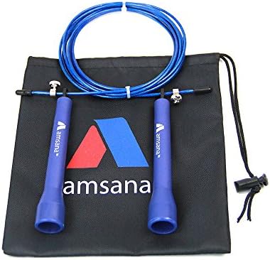 Amsana™ Cable Speed Jump Rope – for Exercise, Boxing, MMA &amp; Crossfit Training – Ultra Fast High Grade Metal Bearings – Great for Outdoor &amp; Indoors Girls &amp; Boys - Includes Nylon Bag (Blue)